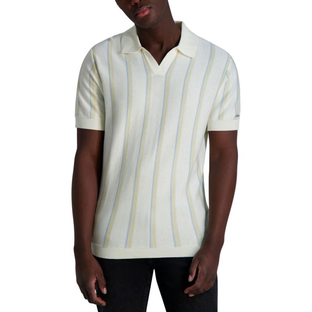 Karl Lagerfeld Mens Johnny-Collar Stripe Polo Shirt, NWT